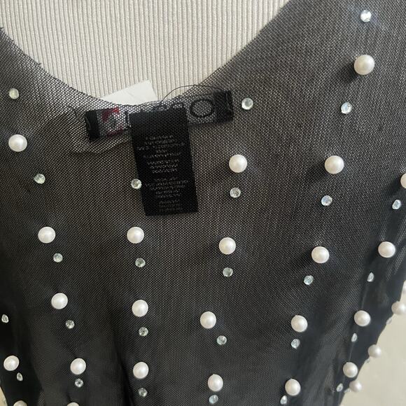 Oppa Pearl Rhinestone Sheer Mesh Crop Top Sexy See Through Short Sleeve NWT S - Picture 11 of 11